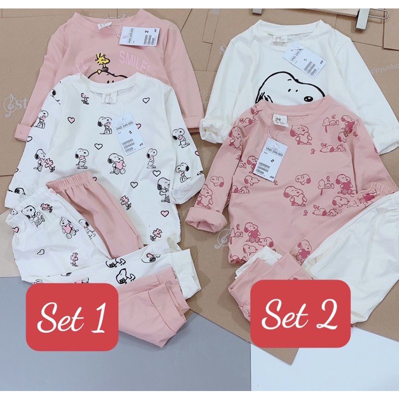 Set 2 bộ snoopy dài tay bé gái