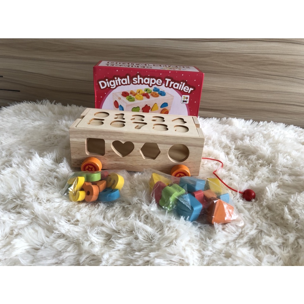 Đồ Chơi Gỗ Xe Thả Hình Khối - Hộp Thả Hình Khối , Thả Số Bằng Gỗ Cho Bé