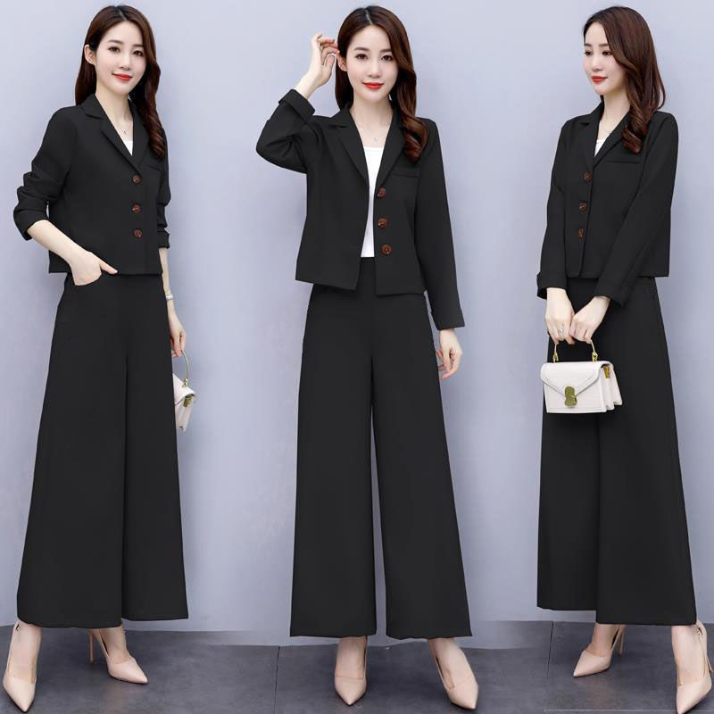 Set Đồ Công Sở 2 Món Quần Dài Ống Rộng + Áo Khoác Blazer Màu Trơn Thanh Lịch Thời Trang Mùa Hè Cho Nữ M-4L 2021