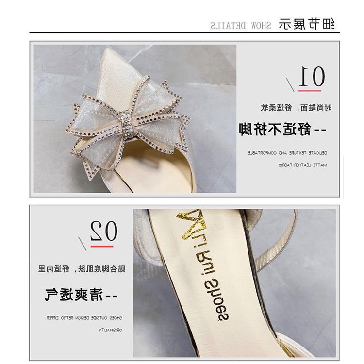 Giày cao gót đính nơ và kim cương giả thời trang dễ phối đồ cho nữ 2021