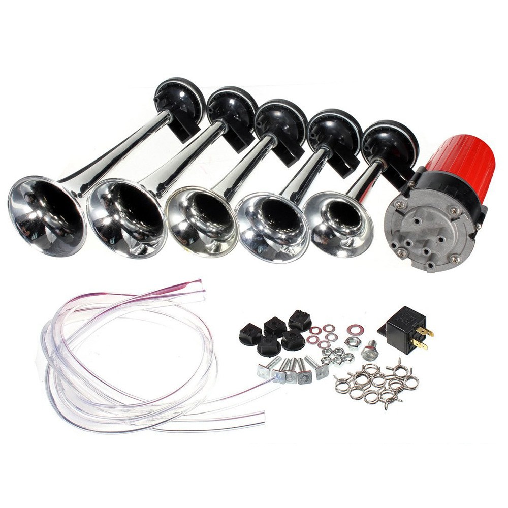 Bộ 5 Kèn Hơi 125Db 12V Màu Bạc Cho Xe Hơi / Tàu Thuyền