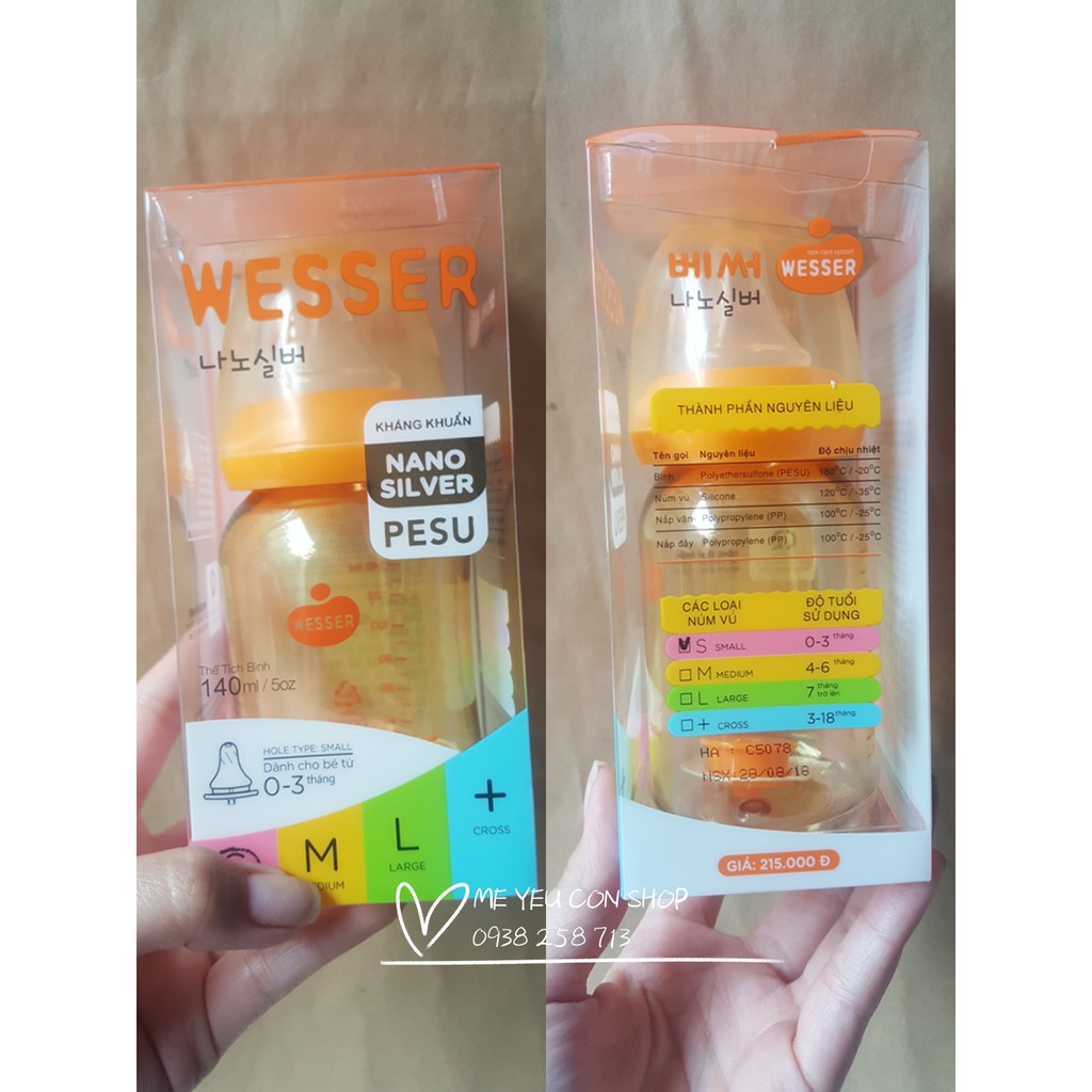 BÌNH SỮA CỔ HẸP WESSER PESU (60ml; 140ml; 250ml)