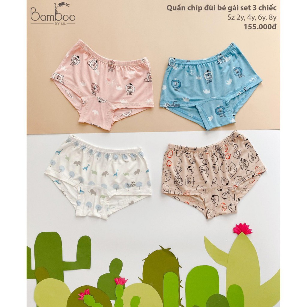 Set 3 quần chip đùi cho bé gái vải Bamboo mềm mịn Little Love MIX NHIỀU MÀU thumbnail