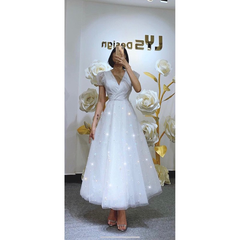 Đầm xoè dự tiệc cổ V tay ngắn kết cườm TRIPBLE T DRESS - size M/L  MS120Y