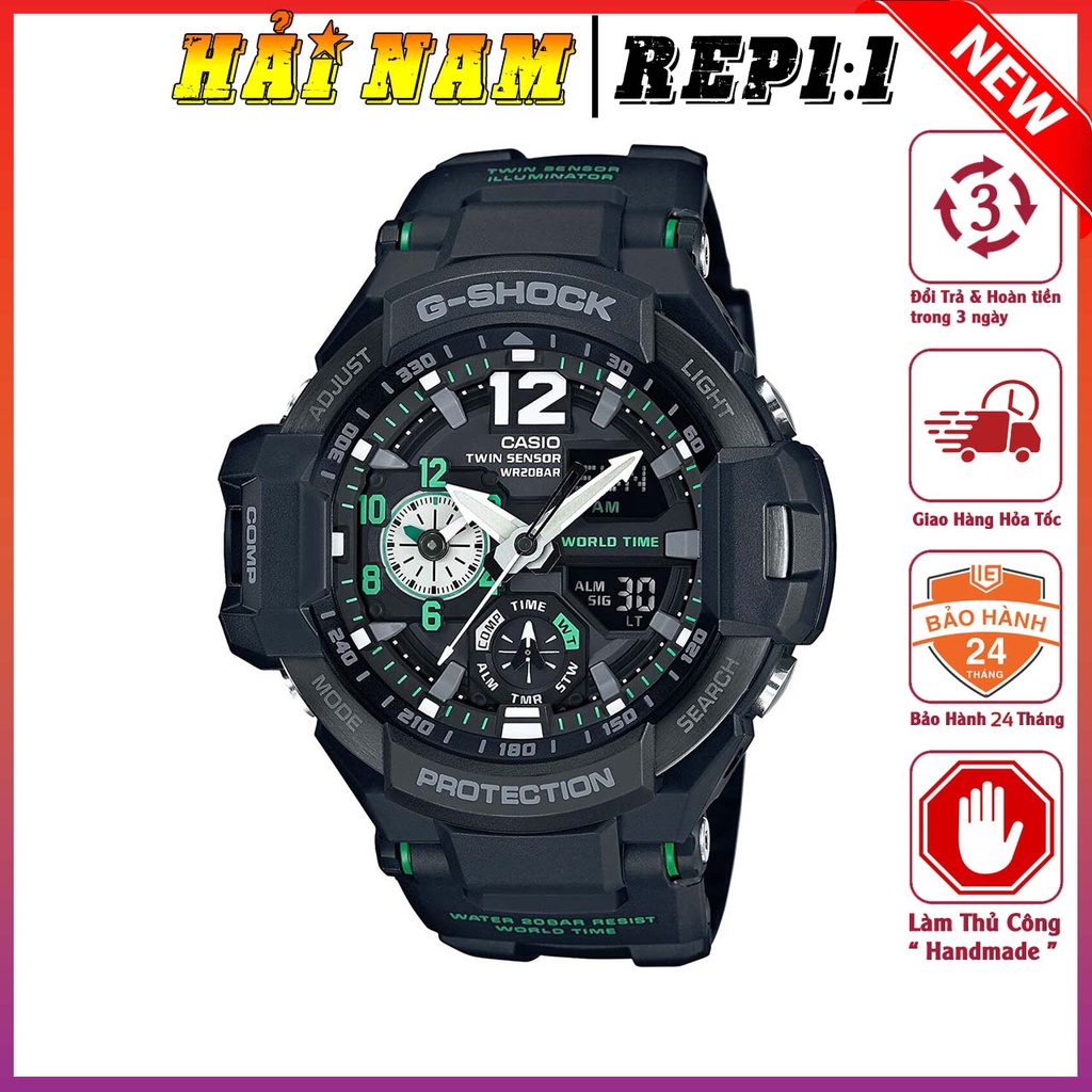 Đồng hồ nam G-Shock.GA-1100-1A3.Hải Nam,Mặt 51mm,dây cao su,la bàn,chống sốc,hiển thị kép.