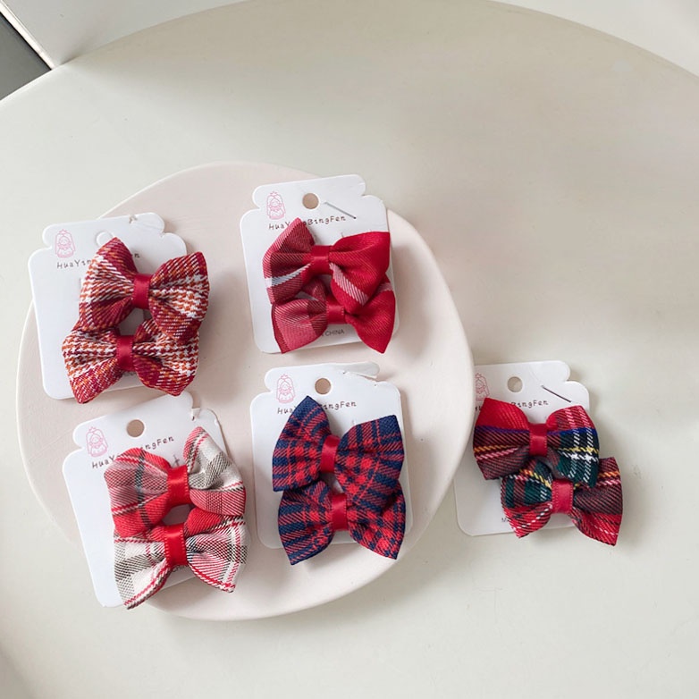 Set 2 kẹp tóc nơ cho bé gái caro đỏ Mua Tất (muatatshop)