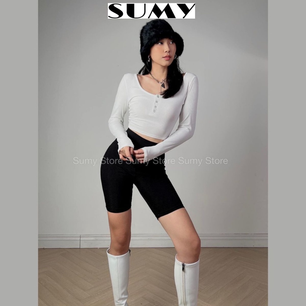 Quần legging ngố biker chất đẹp mịn ko cắn chỉ co giãn 4 chiều legging lửng nữ cạp cao chống xoắn SUMY STORE