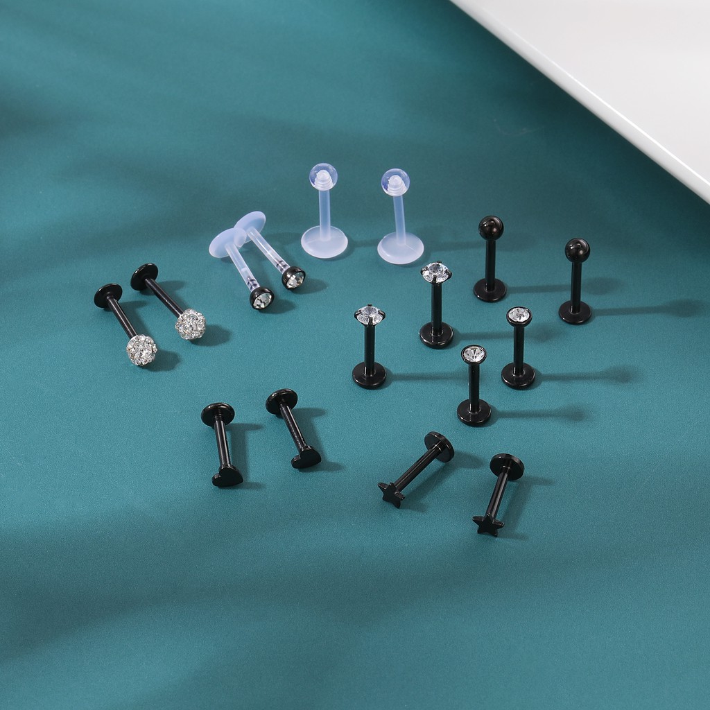 Set 12 / 16 Khuyên Xỏ Cơ Thể Chất Liệu Thép Không Gỉ Cá Tính Thời Trang 16g