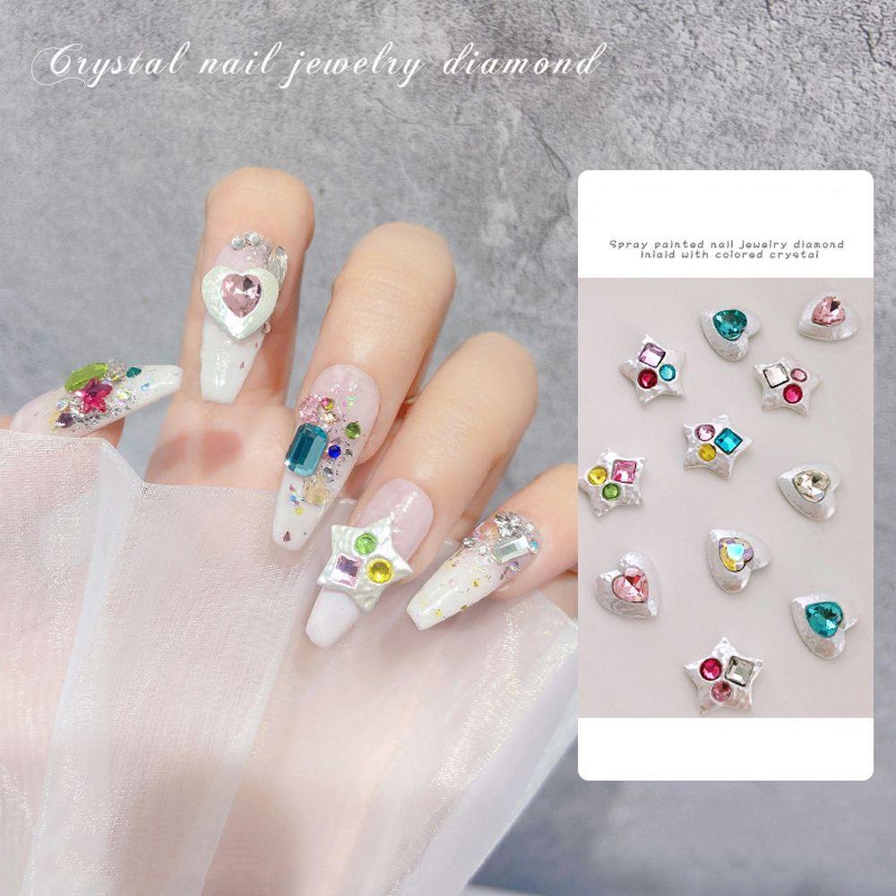 OCEANMAP Phụ Kiện Đính Trang Trí Móng Tay 3D Hình Ngôi Sao Năm Cánh Trái Tim Thời Trang