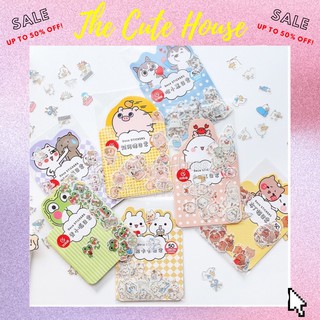 Túi 50 hình dán/stickers giấy thỏ, heo, gấu, ếch trang trí góc học tập dễ thương