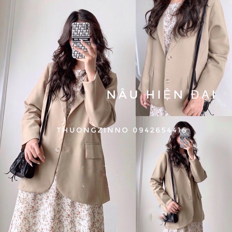 [Ảnh thật/Video Áo Blazer Ulzzang kẻ nâu vintage form rộng hàng chất lượng cao | BigBuy360 - bigbuy360.vn