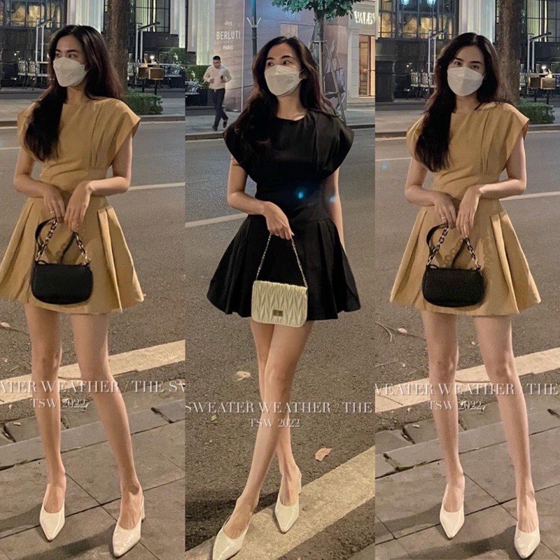 𝐂𝐎́ 𝐒𝐀̆̃𝐍. Váy Tay Hến Xoè Thắt Eo Hottrend
