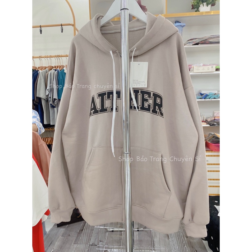 Khoác Nỉ Hoodie Màu Be Chữ AIT Dáng Rộng Nam Nữ Mũ 2 Lớp Tay Bồng Basic