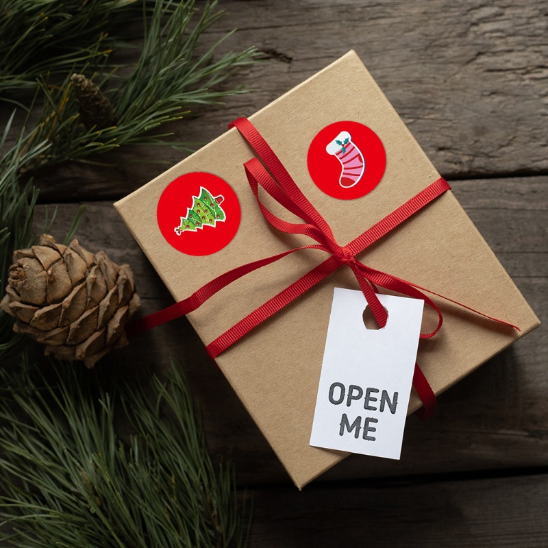 Cuộn 500 nhãn dán trang trí hộp quà giáng sinh in chữ Thank You