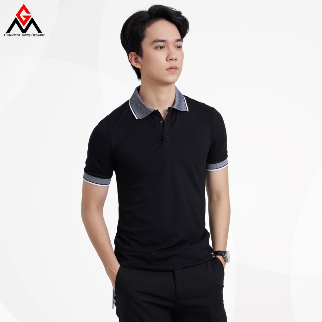 Áo thun polo nam, cổ dệt dáng basic, hai màu đen trắng cơ bản, chất liệu cotton cá sấu - GMAP006