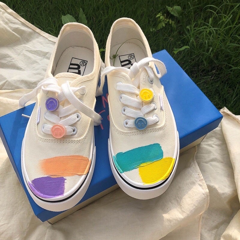 Giày thể thao dáng vans vải canvas nét màu tranh vẽ mặt cười phong cách hàn quốc ullzang (Sẵn sz 39,40) | BigBuy360 - bigbuy360.vn