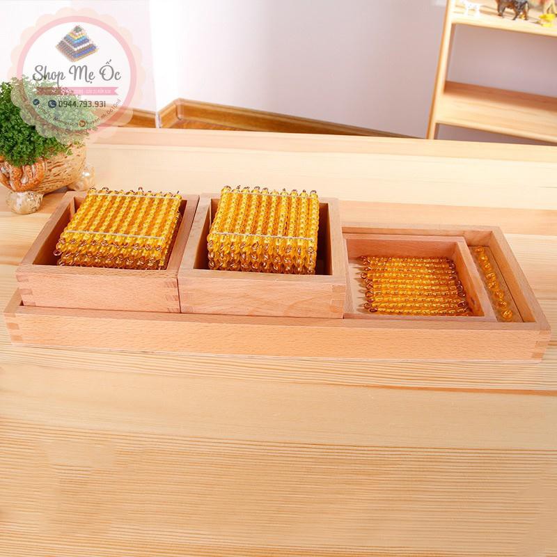 Giáo cụ Montessori - Bộ cườm vàng hệ thập phân (Có sẵn)