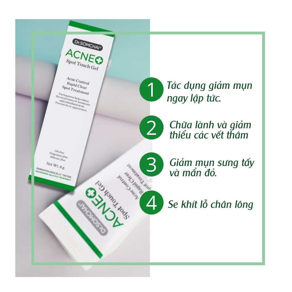 Kem chấm mụn DR. SOMCHAI ACNE SPOT cho mụn trứng cá và mụn mủ có tác dụng giảm mụn, giảm sưng đỏ 4g