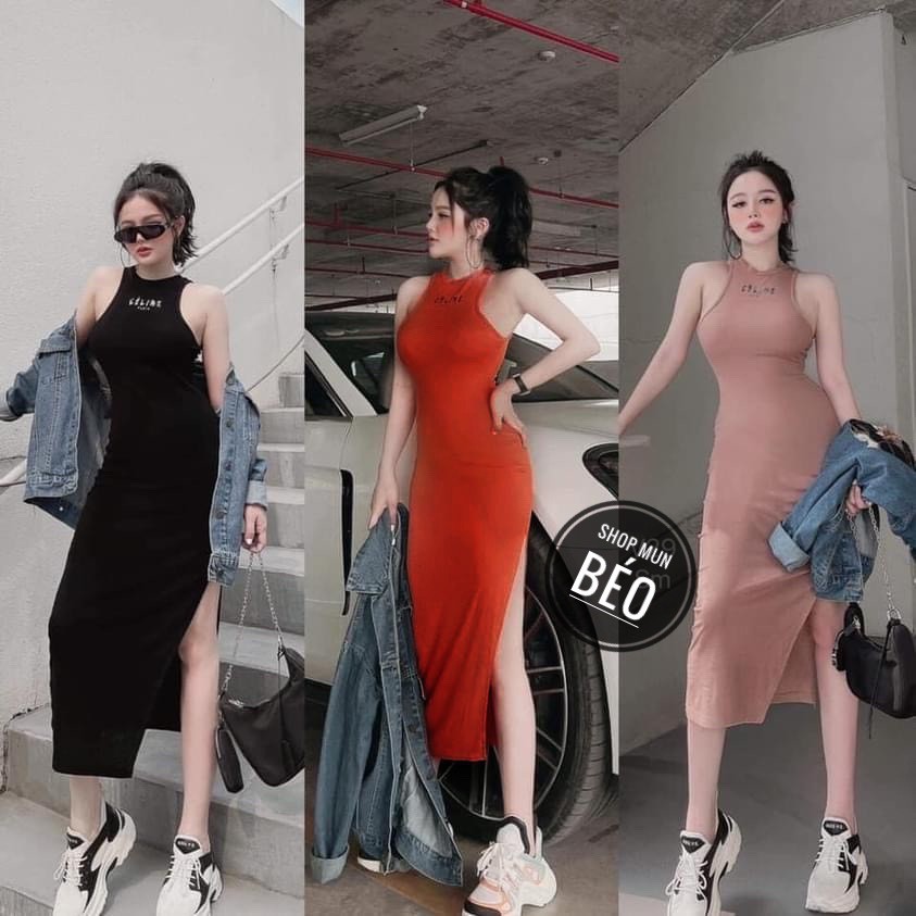 Đầm Body Sát Nách Thêu Chữ Xẻ Đùi Thun Gân Thích Hợp Mặc Đi Tiệc Đi Làm Đi Chơi Phù Hợp Với Mọi Phong Cách