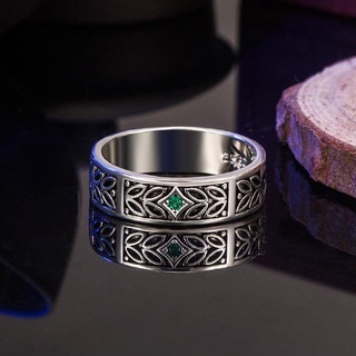 Nhẫn cưới bằng thép titanium đính đá zircon xanh lá cổ điển cho nam