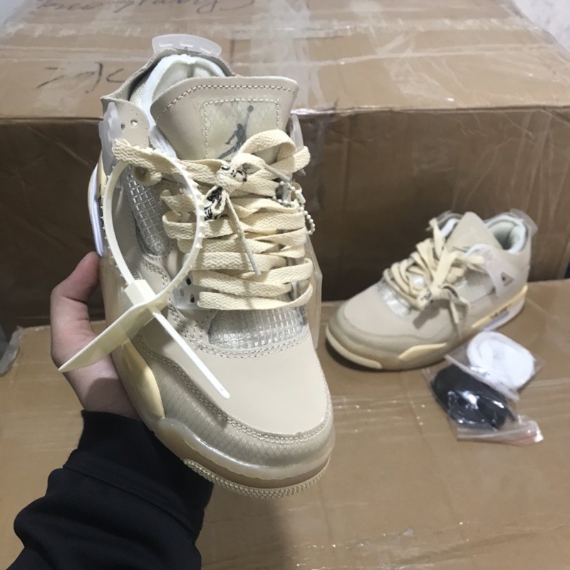 (FULL PHỤ KIỆN 1.1) Giày sneaker Jordan 4 air Off white màu be da lộn !@!