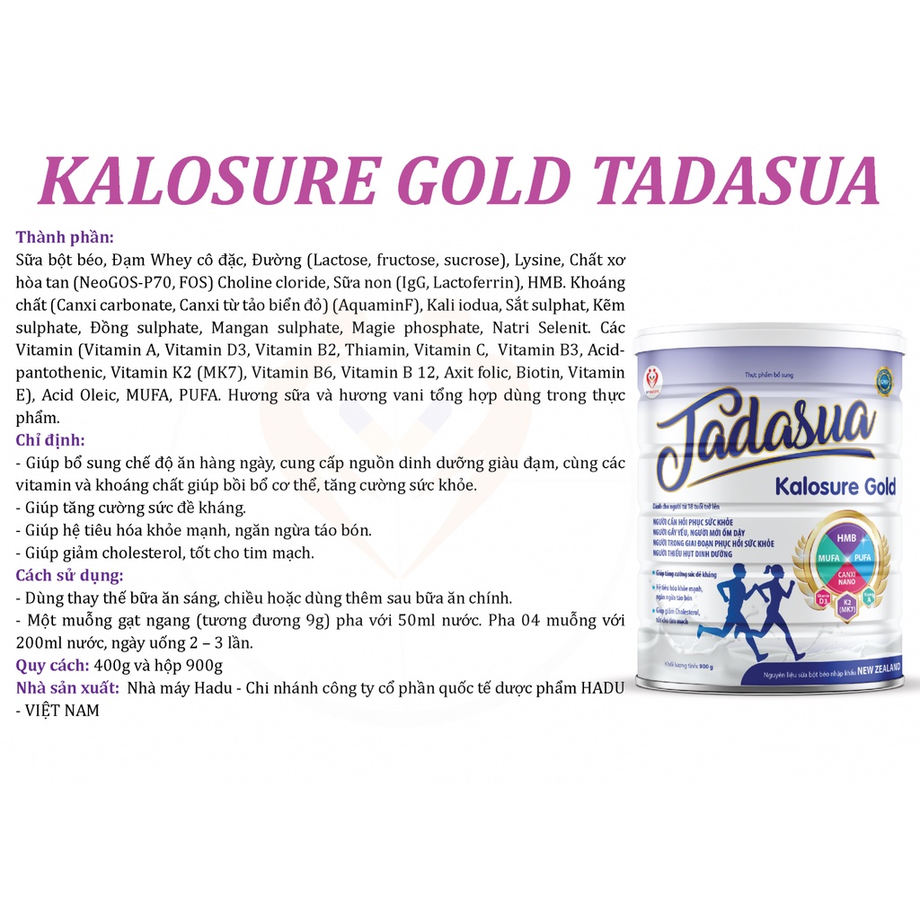 Sữa Tasuamum Kalosure Gold 900gr dành cho người cao tuổi cần hồi phục sức khỏe, người mới ốm dậy