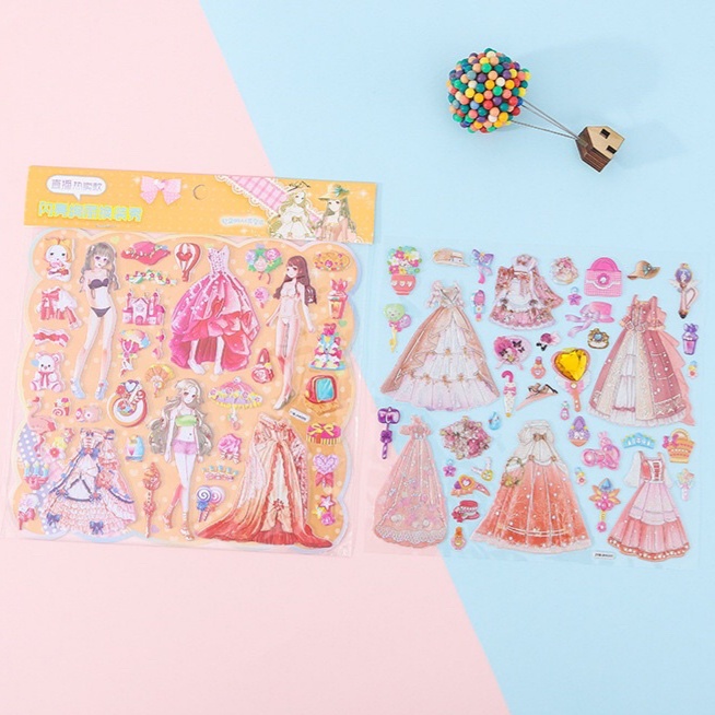 Sticker 3D nổi thay trang phục công chúa 2 lớp nhiều mẫu mới