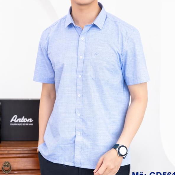 Áo Sơ Mi Nam Thương Hiệu Anton Ngắn Tay Công Sở Trung Niên Vải Sợi Tre Xanh Dương GD561