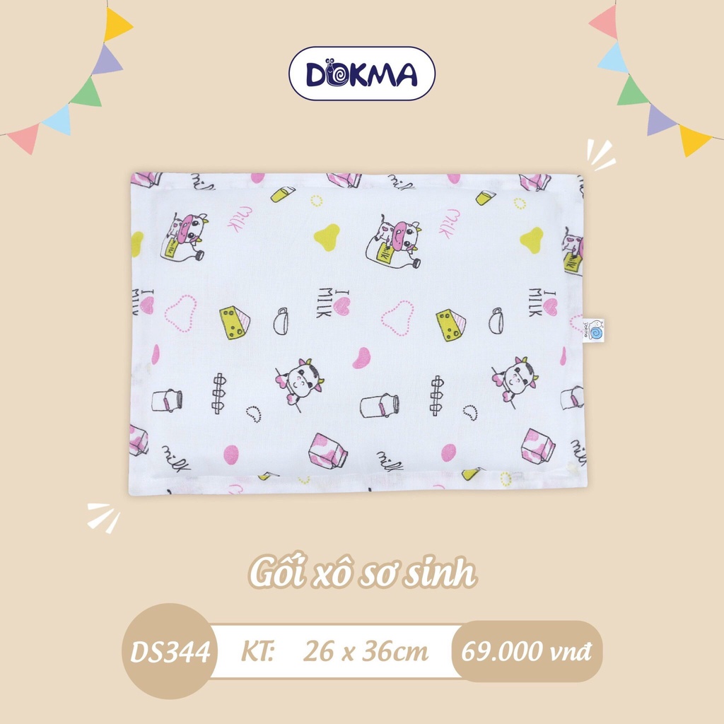 Gối xô sơ sinh Dokma DS344 (kích thước 26x36cm) ruột bông tự nhiên mềm mại và thấm hút tốt hơn