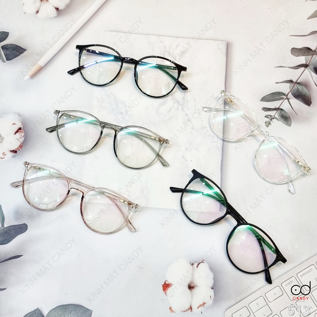 Gọng kính cận tròn nam nữ chất liệu nhựa dẻo thanh mảnh 513 - Tiệm kính Candy