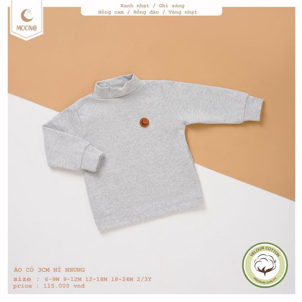 [CHÍNH HÃNG] Áo dài tay trẻ em cổ 3cm nỉ nhung trơn logo tròn nổi Moon