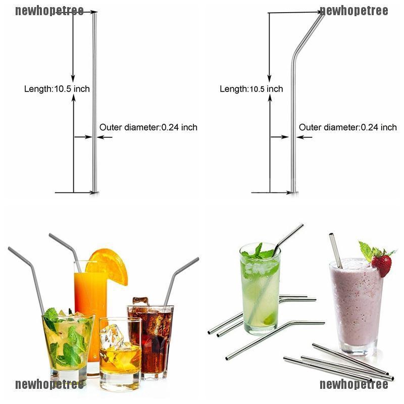 Bộ 3 Ống Hút Thẳng + 2 Ống Hút Cong + 2 Ống Hút Bằng Thép Không Gỉ Làm Sạch