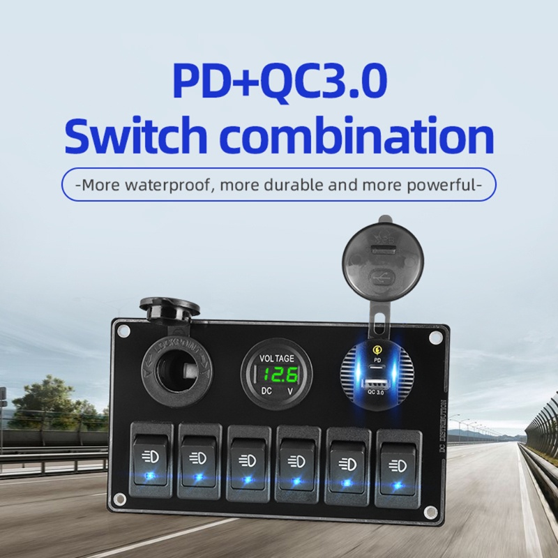 Ổ Cắm Sạc 6 Vị Trí On / off Có Công Tắc Vôn Kế Cho Xe Tải / Tàu Thuyền RV