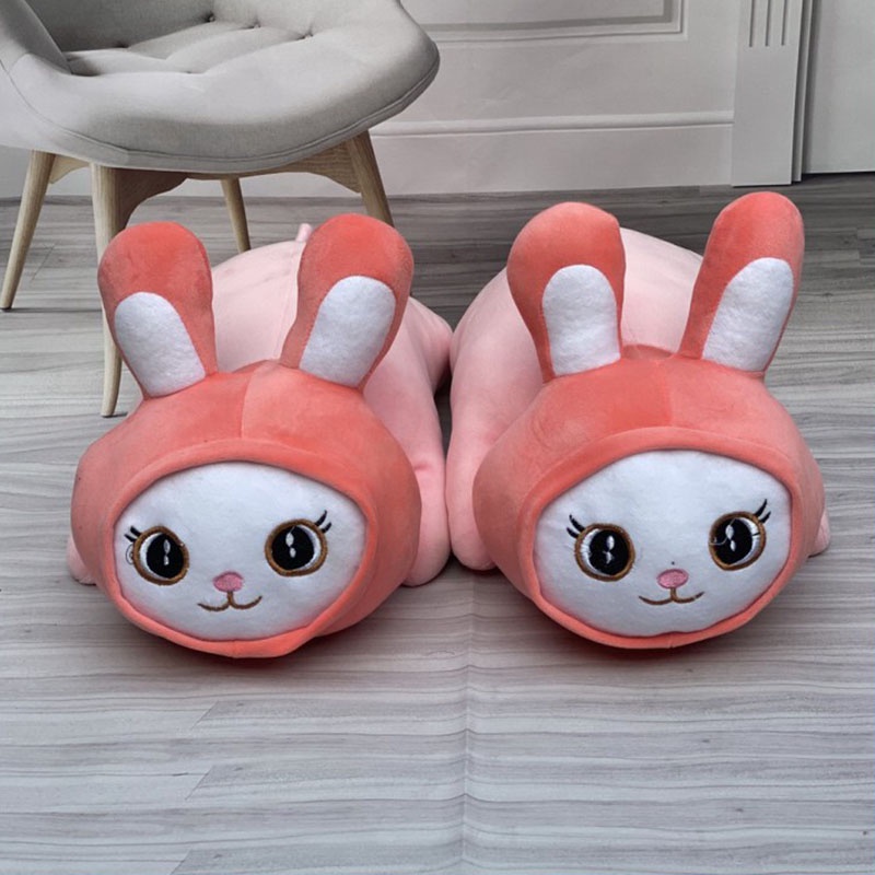 Thú gấu nhồi bông thỏ nằm siêu cute đáng yêu , thỏ hồng đồ chơi cho bé kich thước 40 cm