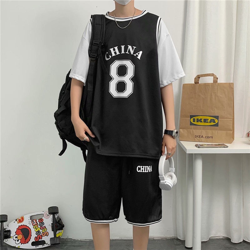 T-shirt Quần áo thể thao Bộ Đồ Thể Thao Bóng Rổ Ngắn Tay Thời Trang Mùa Hè Hàn Quốc Dành Cho Nam