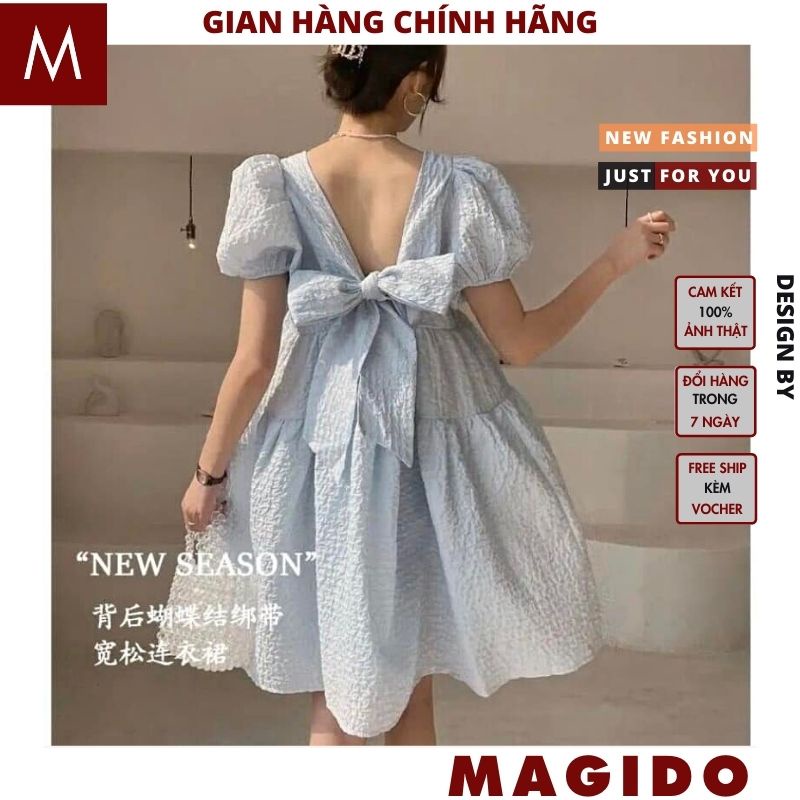 Váy babydoll công chúa nơ sau 2 mầu chất gấp xốp cực xinh ulzzang -vintage -MAGIDO