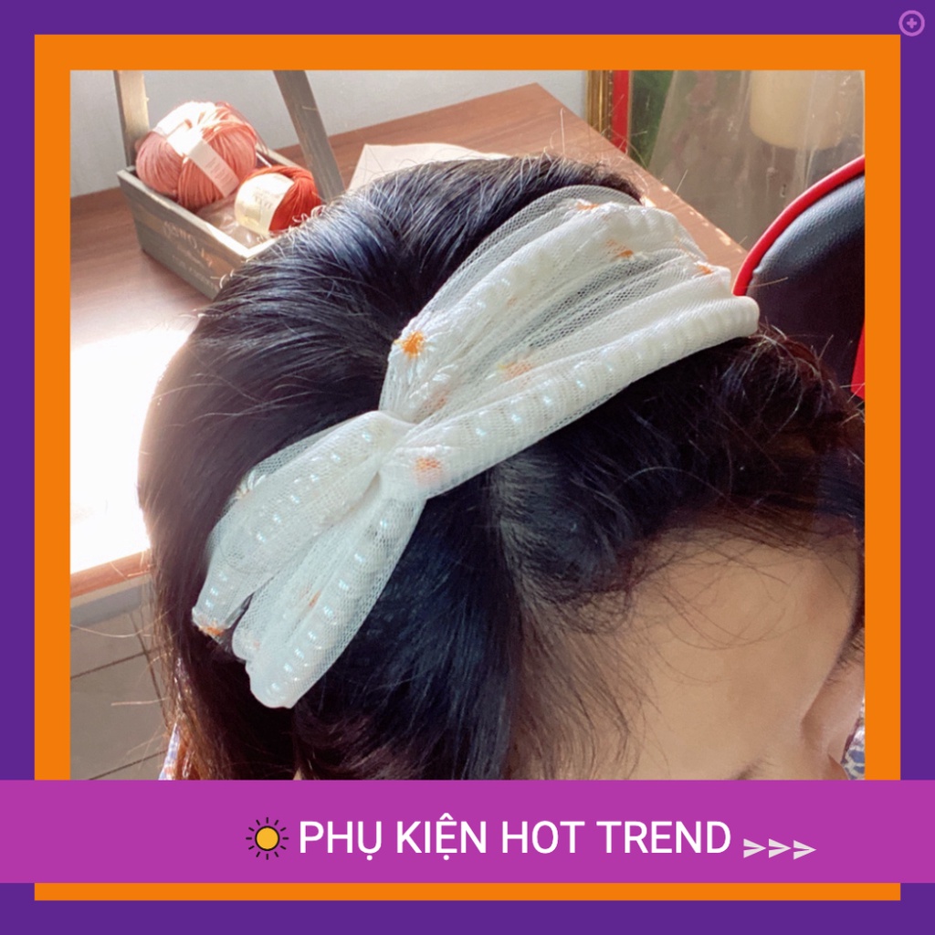 Băng đô turban vải cúc thêu phối ngọc trai giả TÍM STORE phong thái korea linh phụ kiện tóc dễ thương  dễ thương