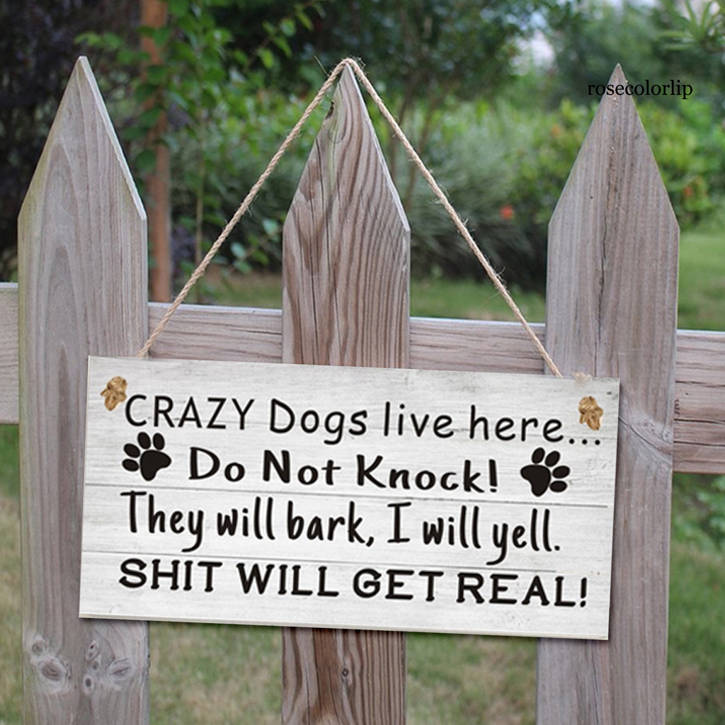 Biển cảnh báo chó bằng tiếng Anh chống biến dạng bằng gỗ dùng trong sân vườn