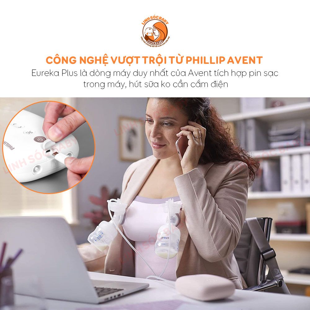 Máy hút sữa Philips Avent Eureka Plus SCF394.11|Đệm mát xa silicon mềm mại, dùng điện hoặc pin sạc