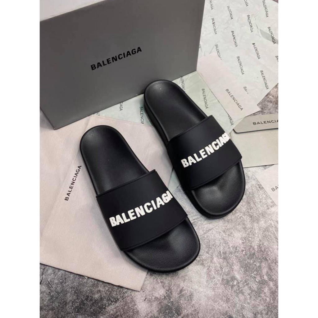 Dép quai ngang nam balenciaga , dép lê cao su balenciaga đen chữ trắng hàng cao cấp siêu bên + chông nước