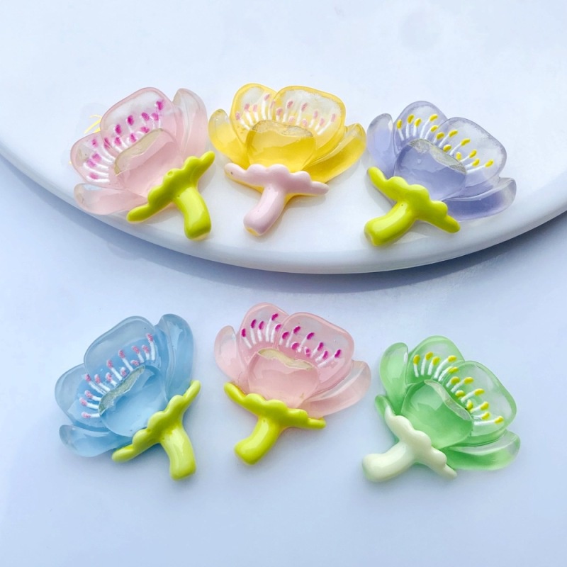 Set 10 Kẹp Tóc Bằng Nhựa Trong Suốt Hình Hoa Đào Diy