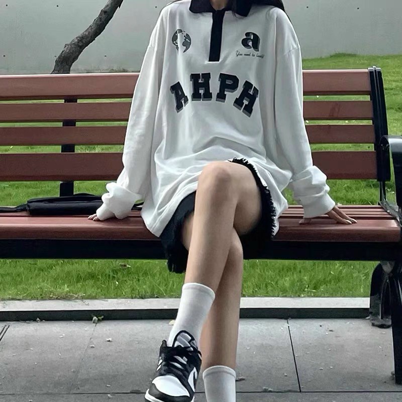 Áo Sweater Cổ Polo AHPH 🦋 Áo Thun Cổ Bẻ Dài Tay Nỉ Da Cá Dáng Rộng 🦋