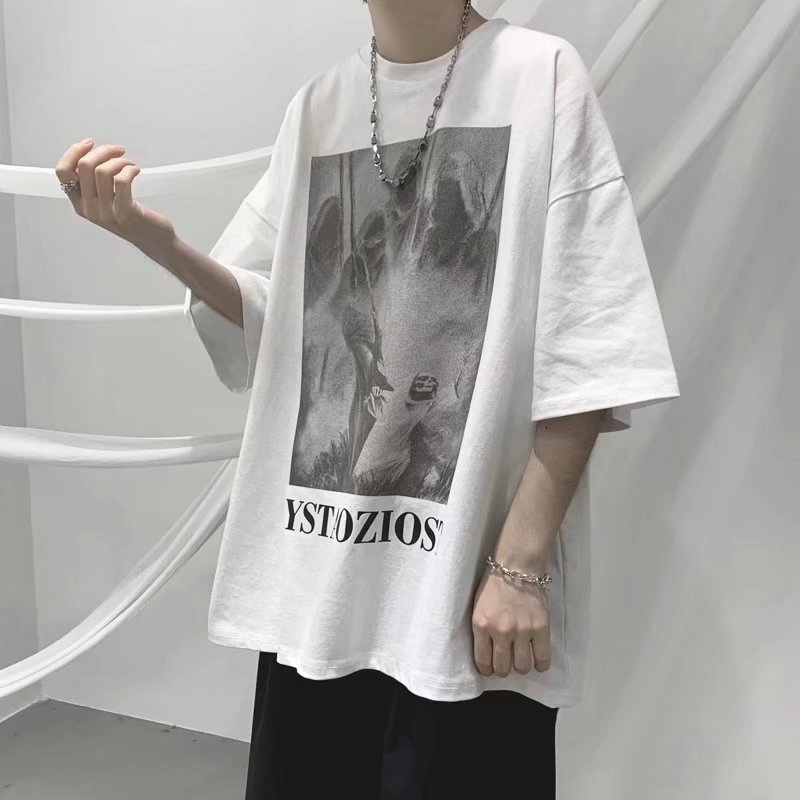 Áo Thun Tay Ngắn Cổ Tròn Dáng Suông Thời Trang Hè Phong Cách Hip Hop Hàn Quốc Cho Nam Size M-5XL