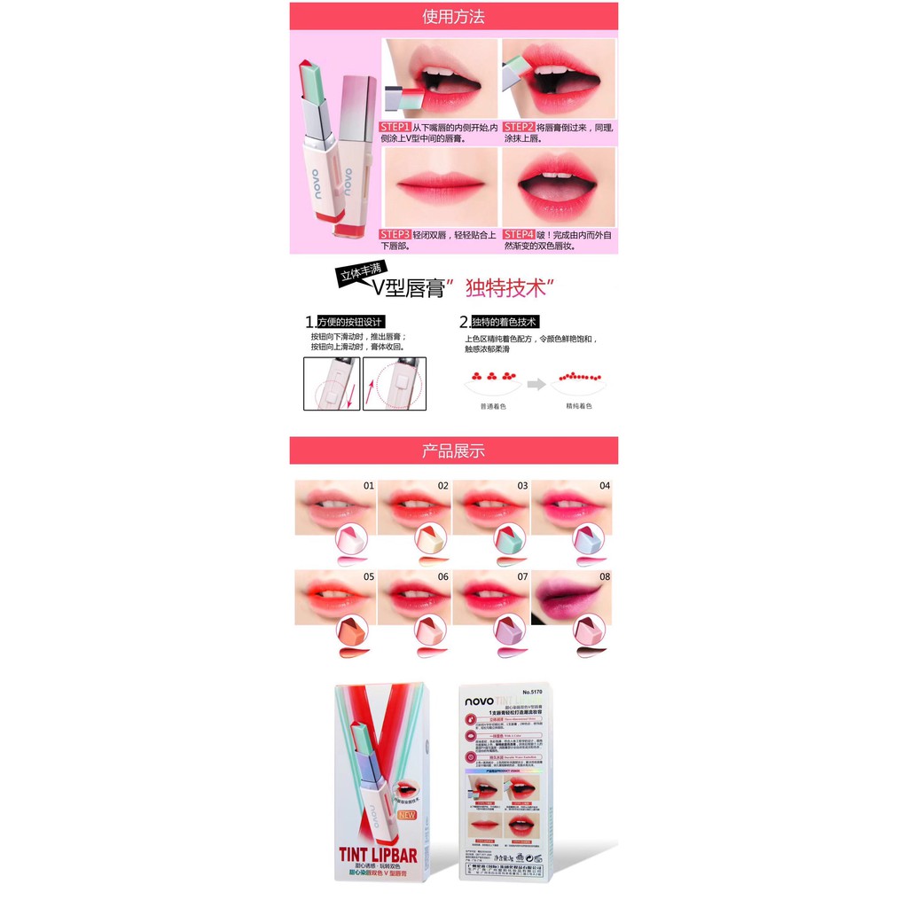 (hàng Mới Về) Son Môi Novo Hai Màu Gradient Hình Chữ V Chống Nước | BigBuy360 - bigbuy360.vn