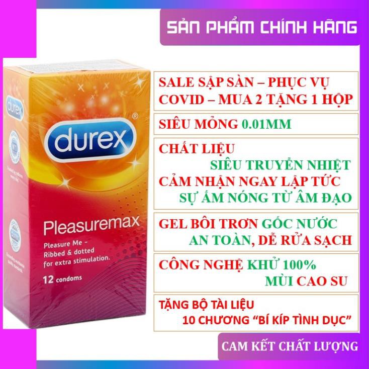BCS [MỎNG HƠN – NHIỀU GAI HƠN] Bao cao su Durex Pleasuremax có Gai và mỏng hơn - Số lượng 12 cái/ 1 hộp bcs Giá Rẻ