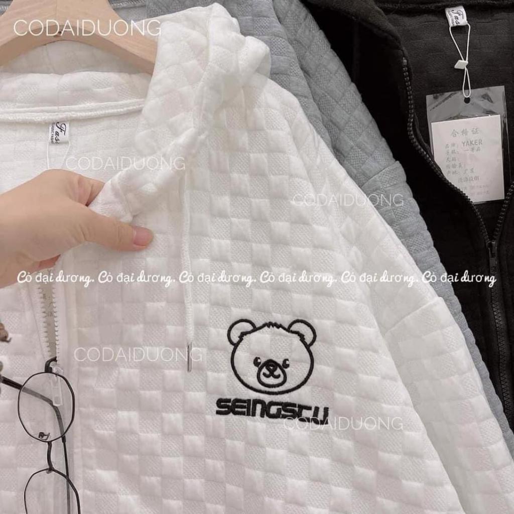 áo khoác nỉ trám in hình gấu form dáng rộng unisex nam nữ mặc được 3 màu xám đen trắng Xưởng Sỉ Nguyễn Hoa