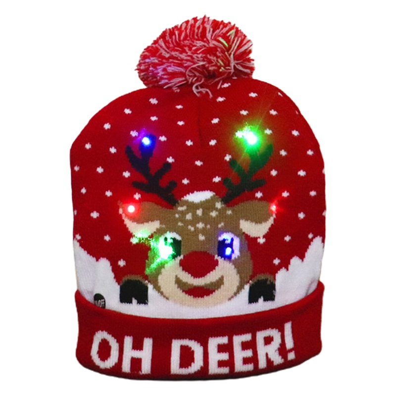Mũ Beanie Dệt Kim Hình Tuần Lộc Có Đèn LED Nhiều Màu Sắc Cho Nam Và Nữ