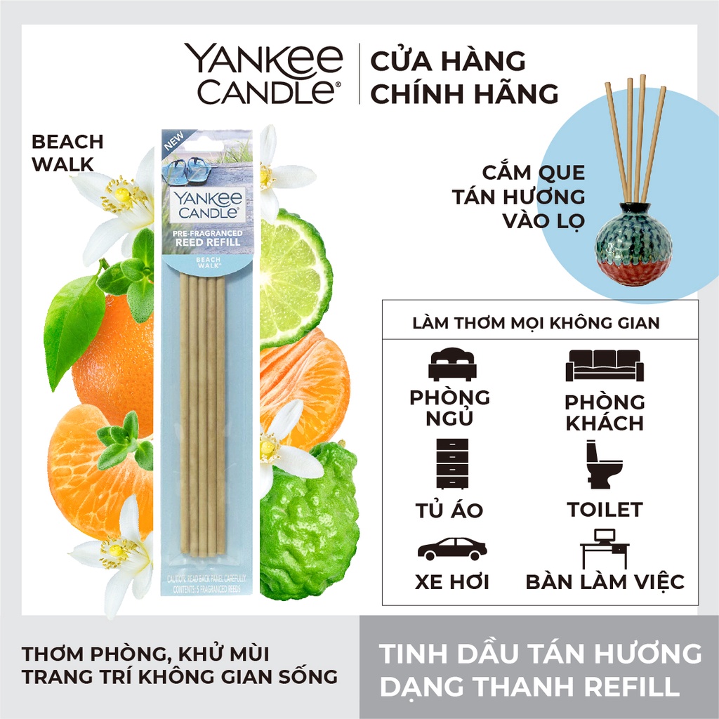 Tinh dầu tán hương dạng thanh Yankee Candle (refill) - Beach Walk (gồm 5 thanh tán hương, không kèm lọ)