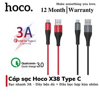 Cáp Sạc Nhanh Hoco X38 Type C 3A Đầu Bọc Kim Loại Chịu Lực Cao Bảo Hành 12 Tháng Chính Hãng