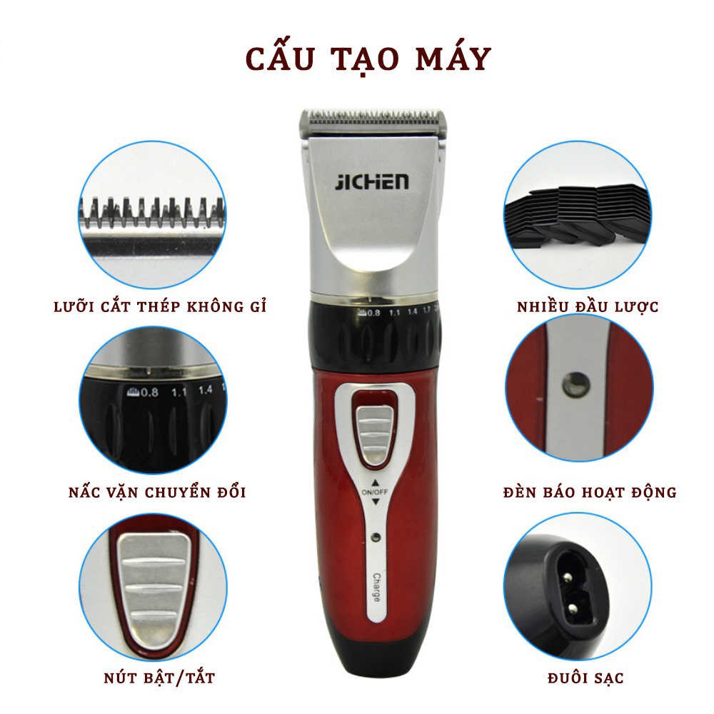 Tông Đơ Cắt Tóc Jichen 0817 Cao Cấp Tặng Kéo Dễ Dàng Tạo Kiểu Tóc Vận Hành Êm Ái Dễ Sử Dụng